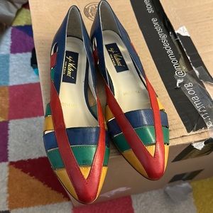 Vintage A.J. Valenci shoes size 10 color block leather flats